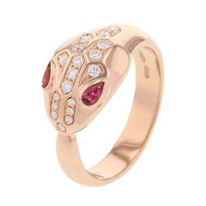 BVLGARI Serpenti Ring, 18K Pink Gold with Rubellite and Diamonds, Size 19
